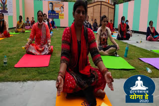 woman do yoga on international yoga day at nangli ward