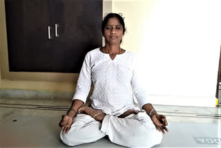 anitha , muncipal vice chairperson  paractice yoga asanas in husanabad , siddepet district