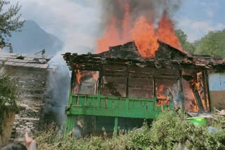 wooden house caught fire