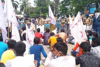 Agitation of DYFI members  at DM office in Burdwan