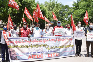 Trade Unions Protest At Bagh Lingampally