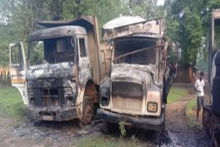 Naxals torch vehicles, machines at road construction site in Sukma district