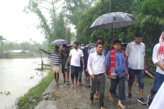 Debabrat Saikia visited flood effected area of Jonai