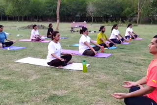 yoga session held in dwarka dcp office for woman police team