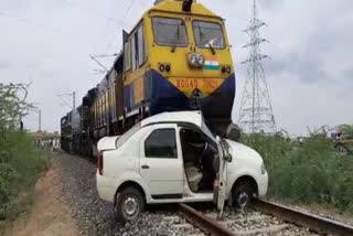 Goods Train hits car