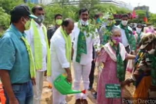 Forest development Minister Indrakaran Reddy Planting in the Botanical Garden Hyderabad