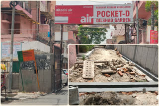 construction work of street started in D pocket of dilshad garden in delhi