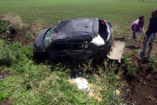 Overturned car on highway