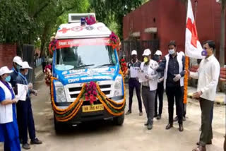 dc flags off red cross  corona bachav jagrukta rath in faridabad