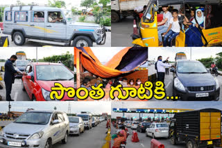 heavy traffic jam at panthangi toll plaza in choutuppal