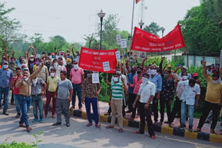 Workers protest against Ambuja Cement Industry