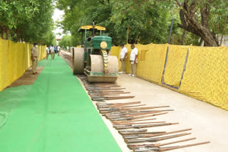 Hundreds of guns were destroyed with a road roller in ongole