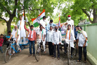 Congress protest on Hike of Petrol, diesel rates in Telangana state