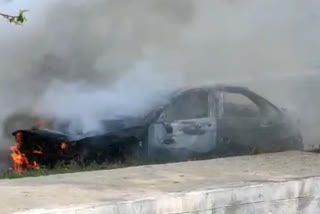 mercedes car caught fire in surajpur at greater noida
