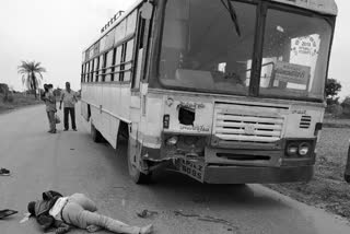 TSRTC Bus, Bike Accident at Athmakur in Mahabubnagar district