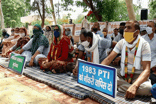 pti teachers protest against haryana government for reappointment in bhiwani