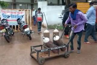 hospital staffs ask sick girl father to move the oxygen cylinder in panna