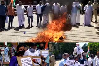 kollam dcc protest  protest against cm pinarayi vijayan  സ്വർണക്കടത്ത് കേസിൽ മുഖ്യമന്ത്രി പിണറായി  തിരുവനന്തപുരം സ്വർണക്കടത്ത്  സ്വര്‍ണക്കടത്തില്‍ കോൺഗ്രസ് പ്രതിഷേധം  മുഖ്യമന്ത്രിയുടെ കോലം കത്തിച്ചു  ഡി.സി.സി പ്രസിഡന്‍റ് ബിന്ദു കൃഷ്ണ  മുഖ്യമന്ത്രിയുടെ ഓഫീസ്  dcc president bindu krishna