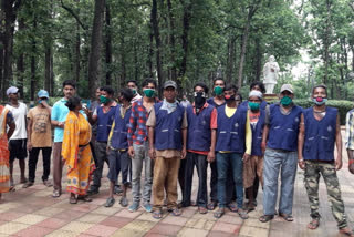 Temporary municipal workers agitating over their demands in Jhargram