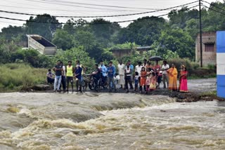 drowned bridge due to flood of Nunia river