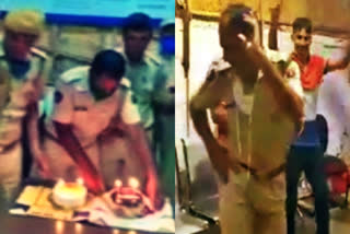 social distancing norms  covid guidelines  Dev Nagar police station  birthday celebration in police station  Rajasthan cops flout social distancing  flout social distancing  കൊവിഡ്‌ മാനദണ്ഡങ്ങള്‍ പാലിക്കാതെ പൊലീസ്‌ സ്റ്റേഷനില്‍ ജന്മദിനാഘോഷം  കൊവിഡ്‌ മാനദണ്ഡങ്ങള്‍  പൊലീസ്‌ സ്റ്റേഷന്‍  ജന്മദിനാഘോഷം  സമൂഹ മാധ്യമങ്ങളില്‍ വൈറല്‍