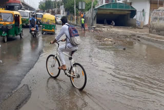 Water filling on the service lane of Badarpur Mathura Road in delhi