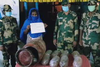 BSF arrested a woman for smuggling fish eggs and dimp in gas cylinders on India-bangladesh border
