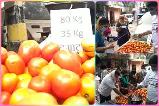 Private organization helping people by selling tomatoes at cheaper rates in Jahangirpuri