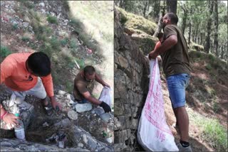 Youth cleaning forest