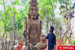 tiruvarur college student carves a thirteen feet high statue in lockdown