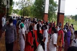 Government Hospital nurses stage protest against suspension of 2 nurses in Nellore