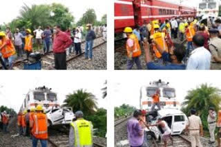 Train collides with car