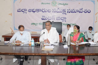 minister harish rao review on muncipalities development in medak district