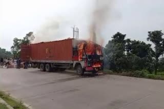 Moving container caught fire in hazaribag