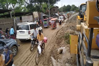 Poor condition of a road at rangapara tezpur assam etv bharat news