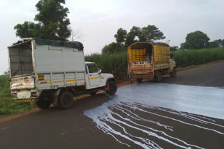 Protest poured milk into the road