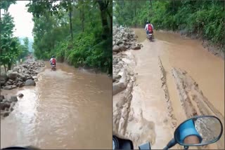 Sainwala road deteriorated due to rain