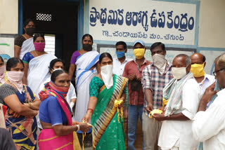 mask distribution to the people by sarpanch at chandaipeta in medak