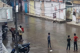 heavy rain in makrana,  nagaur news,  rajasthan news,  rain in nagaur,  Merchants upset by waterlogging