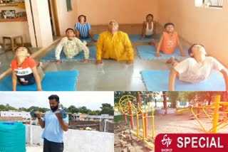 people-keeping-themselves-fit-doing-exercises-in-house-roof-in-rajgarh