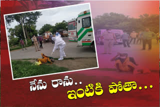 An old woman hulchal  in Karimnagar.