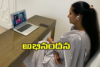 former mp kavitha appreciate suharsha, who got seat in abarn university america