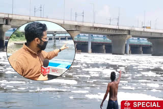 toxic foam seen on yamuna river again at okhla bairaj in delhi