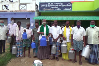 Farmers protest against non-purchase of milk by milk producers' co-operative society Farmers protest against non-purchase of milk by milk producers' co-operative society