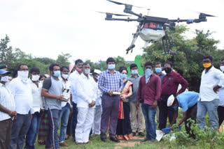 Seed balls spraying by drone at kodakanchi village forest area jinnaram mandal sangareddy district