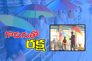 పెద్దమ్మ ఆలయంలో గొడుగుతో సురక్షిత దర్శనం