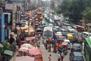 Heavy traffic jam under Nangloi flyover on rakshabandhan