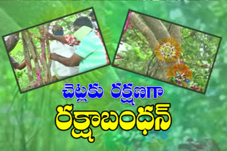 Daida Venkanna founder of a public charity tied Rakhi to trees in mahabubabad and celebrated the Rakhi festival