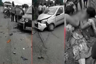 car hits another car at saytnarayanapuram village in guntur district and one lady injured