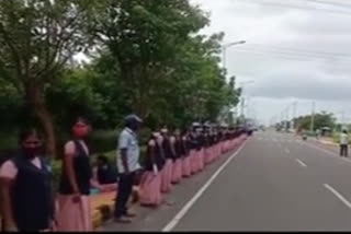 Sanitation workers protest at the secretariat to pay salaries